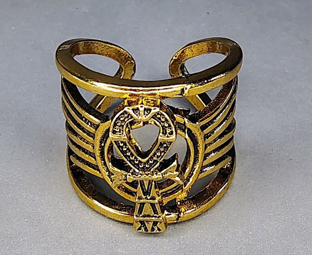 BEAUTIFUL COSTUME RING - GOLD BOHO EGYPTIAN ANKH - ADJUSTABLE